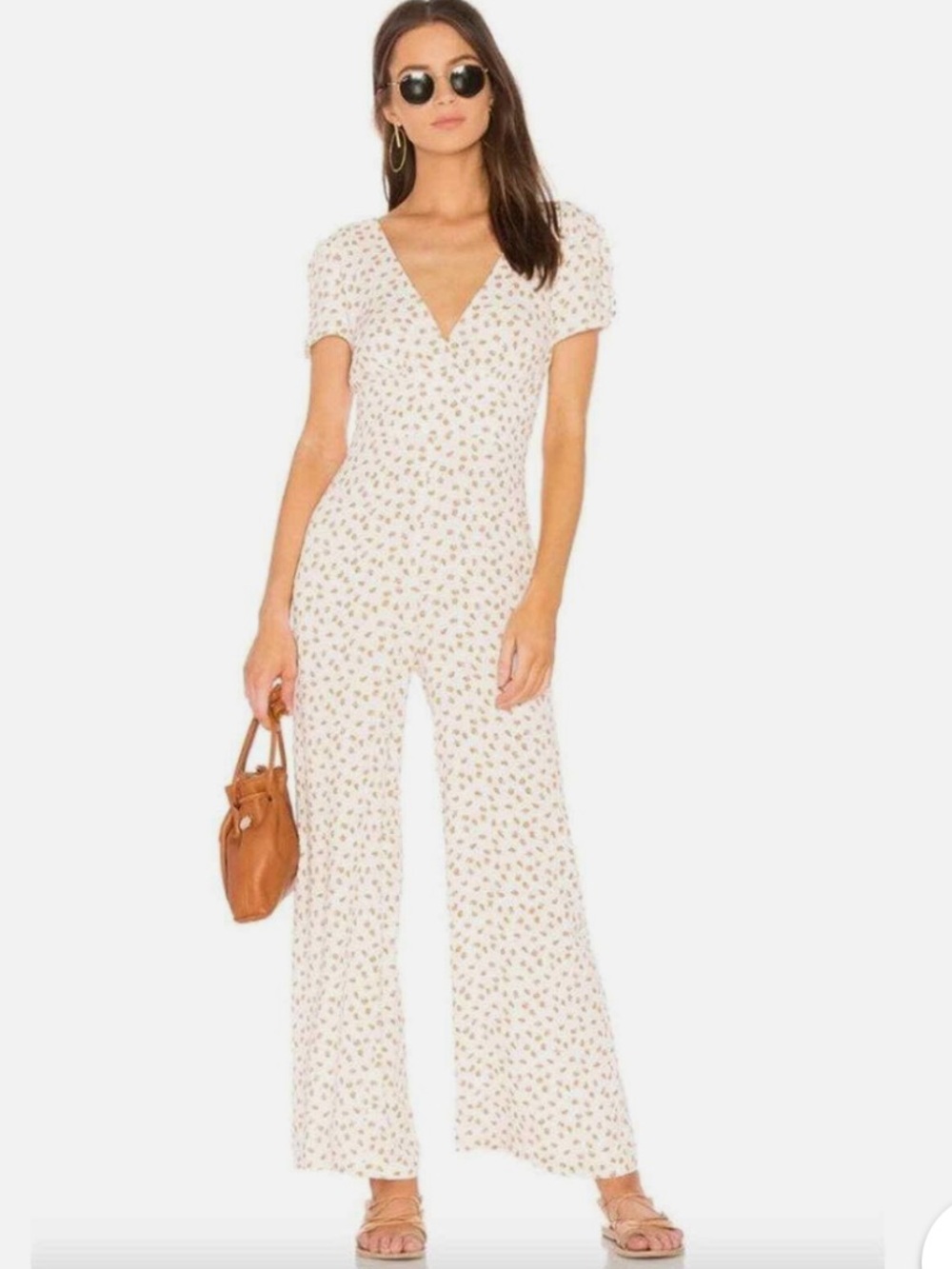 Free People MIA Ivory Fruit-Print Short Sleeve Jumpsuit size 2